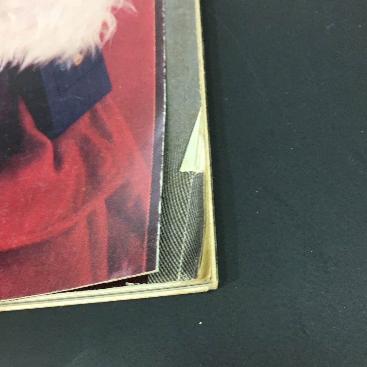 Close-up of a vintage magazine showing the corner and edge, highlighting minor wear, from the VTG Stereo Review Music Magazine December 1981 - Interview Bernadette Peters.