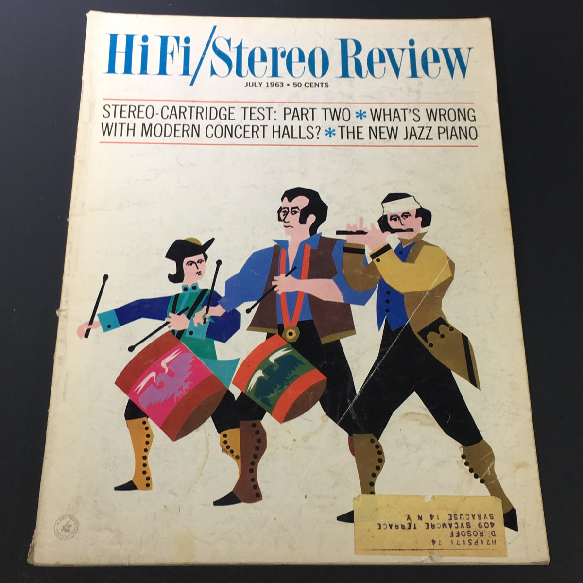 Cover of VTG HiFi Stereo Review Magazine July 1963 featuring colorful illustrations and the title 'Stereo-Cartridge Test: Part Two.'