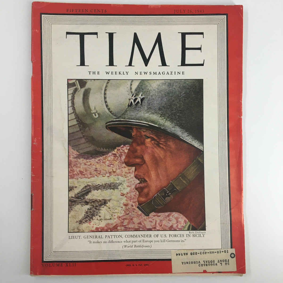 Time Magazine July 26 1943 Vol. 42 No. 4 Lieut. Gen. George S. Patton