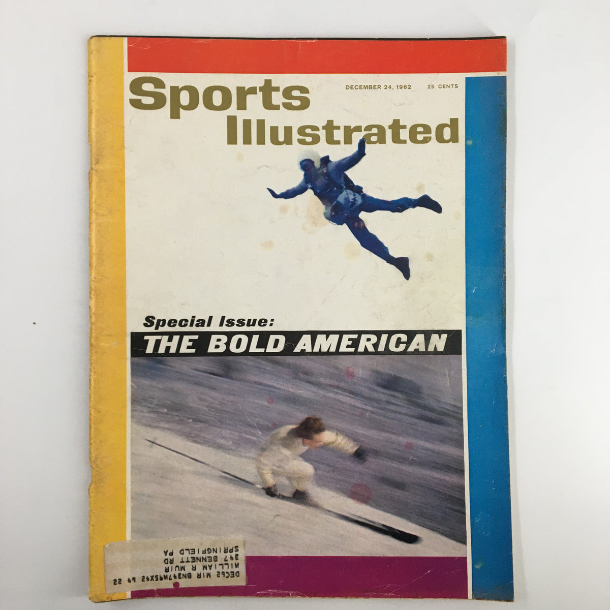 Front cover of the Sports Illustrated Magazine December 24, 1962, titled 'The Bold American Issue,' featuring a ski jumper in action against a colorful background.
