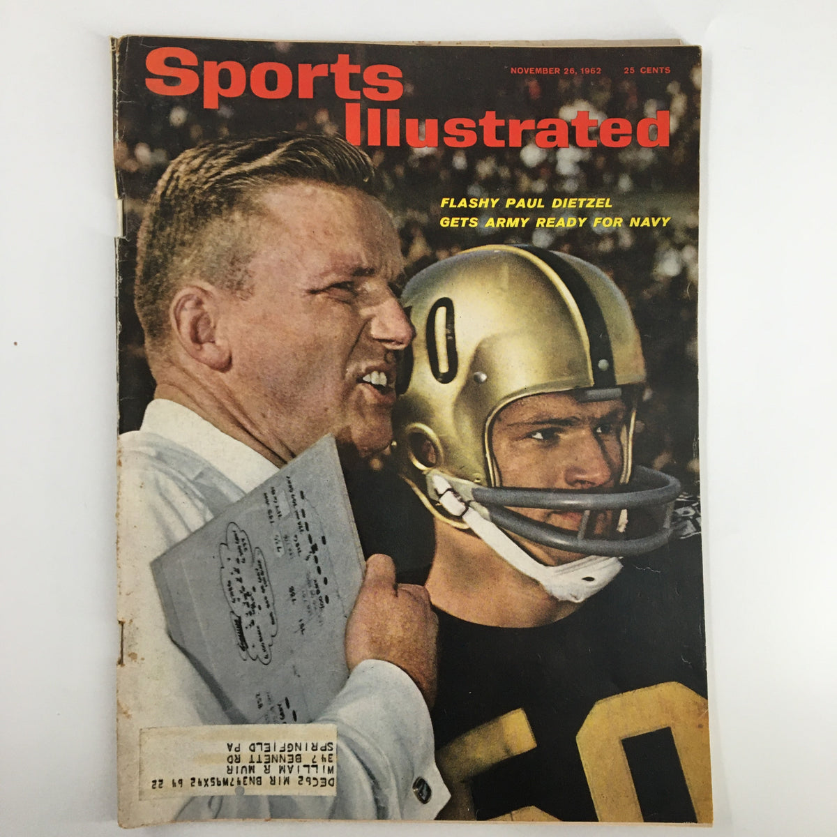 Cover of Sports Illustrated Magazine, November 26, 1962 featuring Paul Dietzel, showcasing the headline 'Flashy Paul Dietzel Gets Army Ready for Navy', a notable vintage sports collectible.