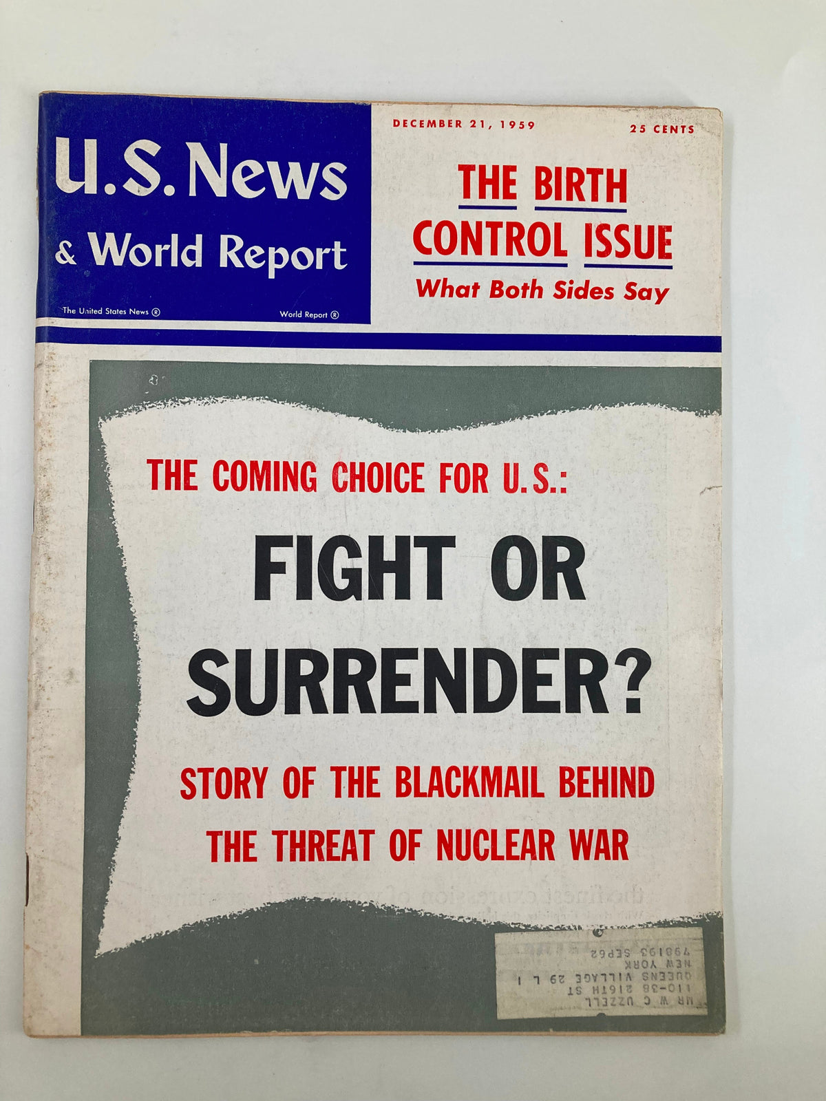 US News & World Report Magazine December 21 1959 The Birth Control Issue, featuring a prominent header and cover design that addresses critical societal issues like nuclear war and birth control.