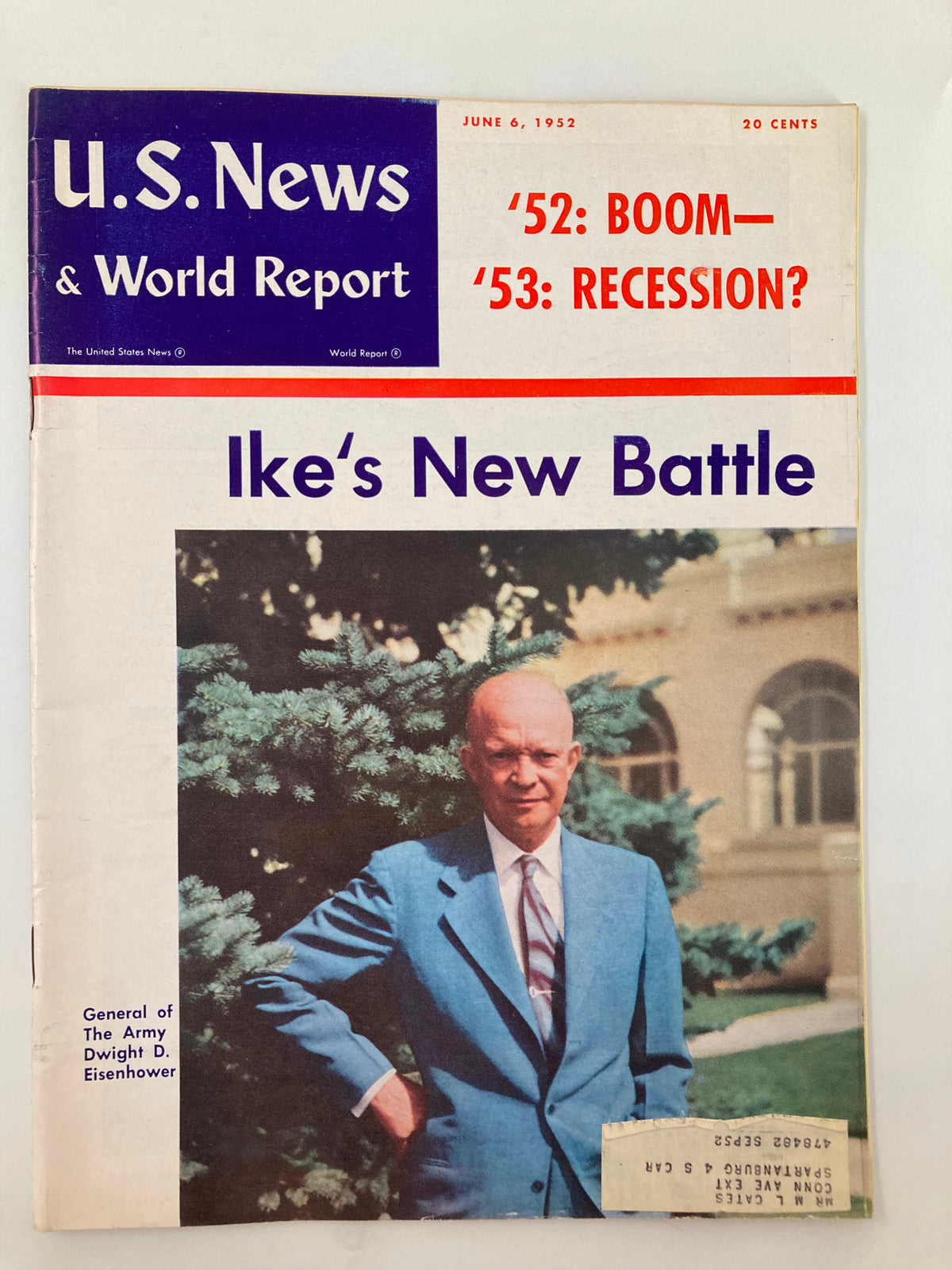US News & World Report Magazine June 6 1952 featuring General of Army Dwight D. Eisenhower on the cover, highlighting his influence during the Cold War era.