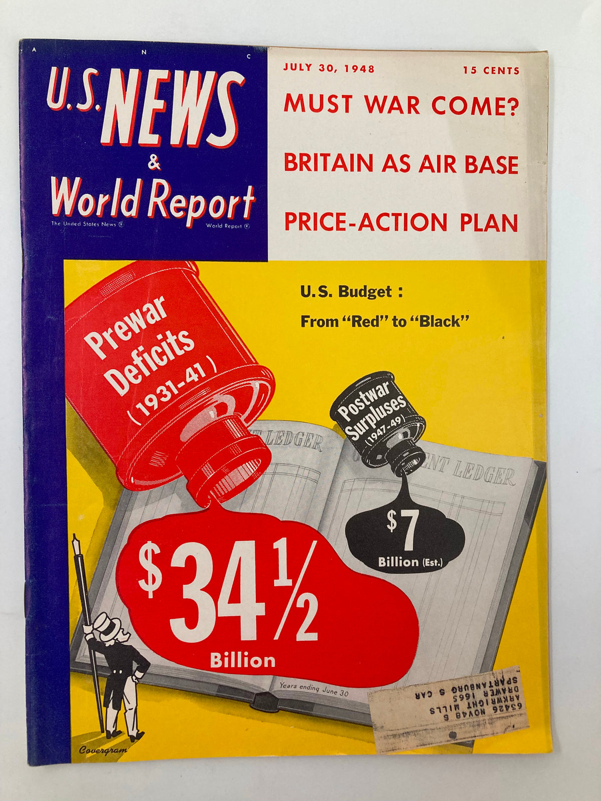 Cover of US News & World Report Magazine dated July 30, 1948, featuring the headline 'US Budget: From Red to Black', with visual elements including financial graphics and historical references.