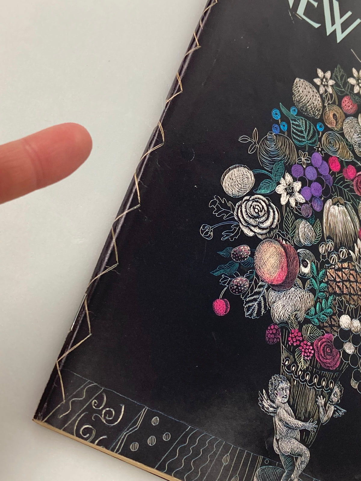Side view of The New Yorker Full Magazine May 1 1989 highlighting the intricate flower vase illustration by Pamela Paparone, with visible wear on the binding.