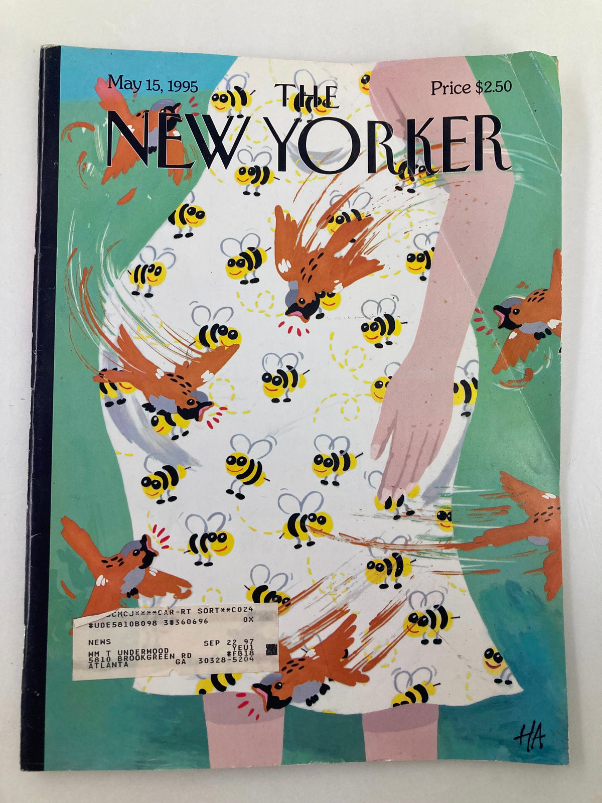 Cover of The New Yorker Full Magazine May 15, 1995, featuring artistic illustrations of bees and birds, representing a Mother's Day theme.