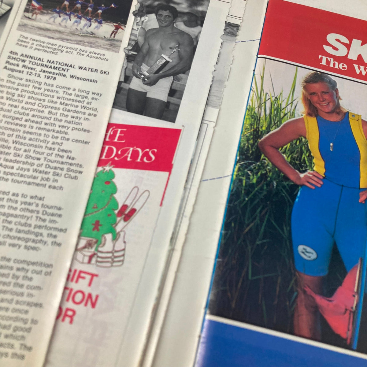 Interior spread of Spray's Water Ski Magazine, Fall 1980, Vol 4 No. 7, detailing the history and events of water skiing shows.