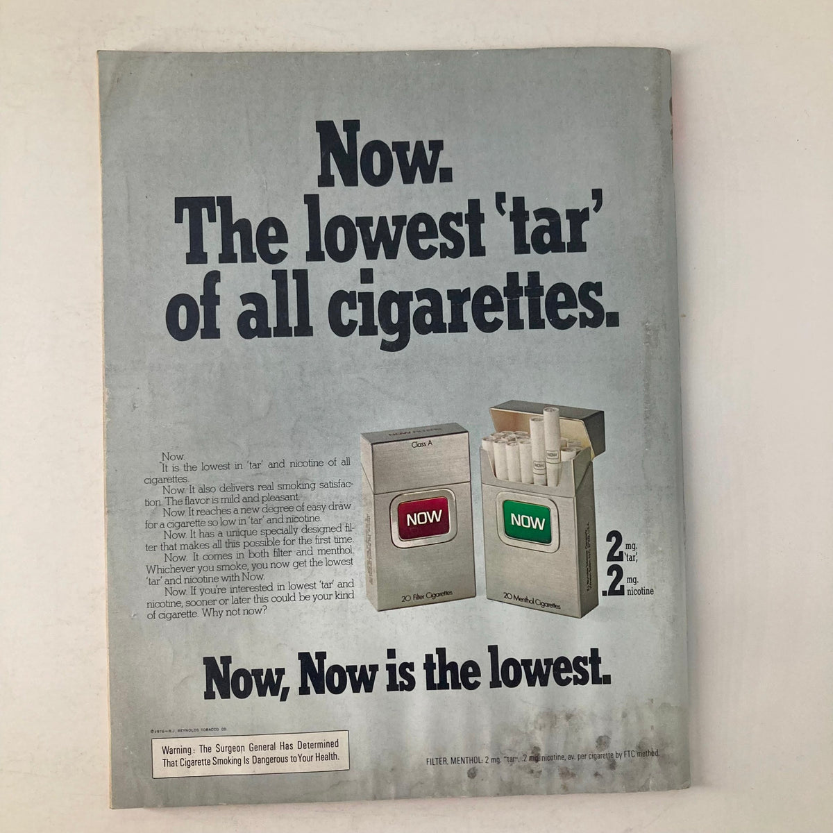 Back cover of the March 1976 Los Angeles Magazine displaying an advertisement for a low-tar cigarette brand.