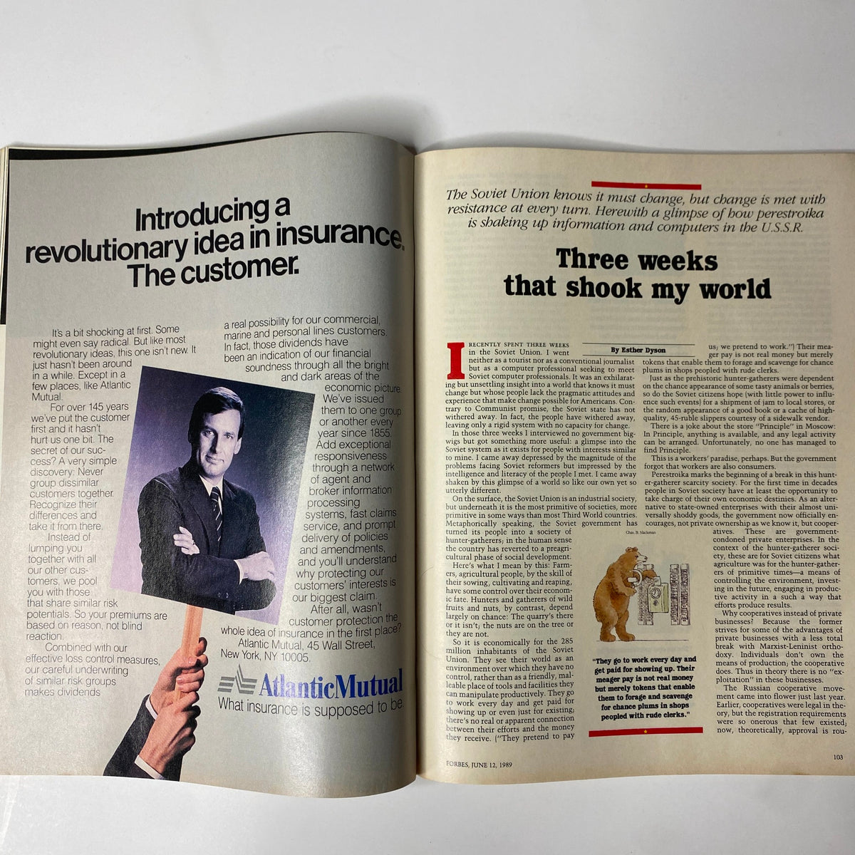 Main feature article titled 'Three Weeks That Shook My World' from Forbes Magazine June 12, 1989 analyzing the impact of Soviet reforms.