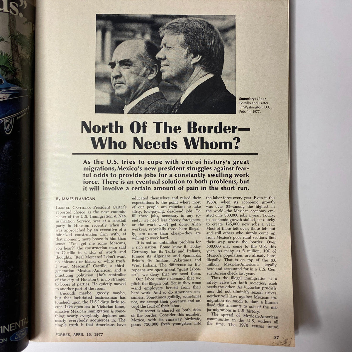 Forbes Magazine April 15, 1977 Mexico and The U.S., North of the Rio Grande VG