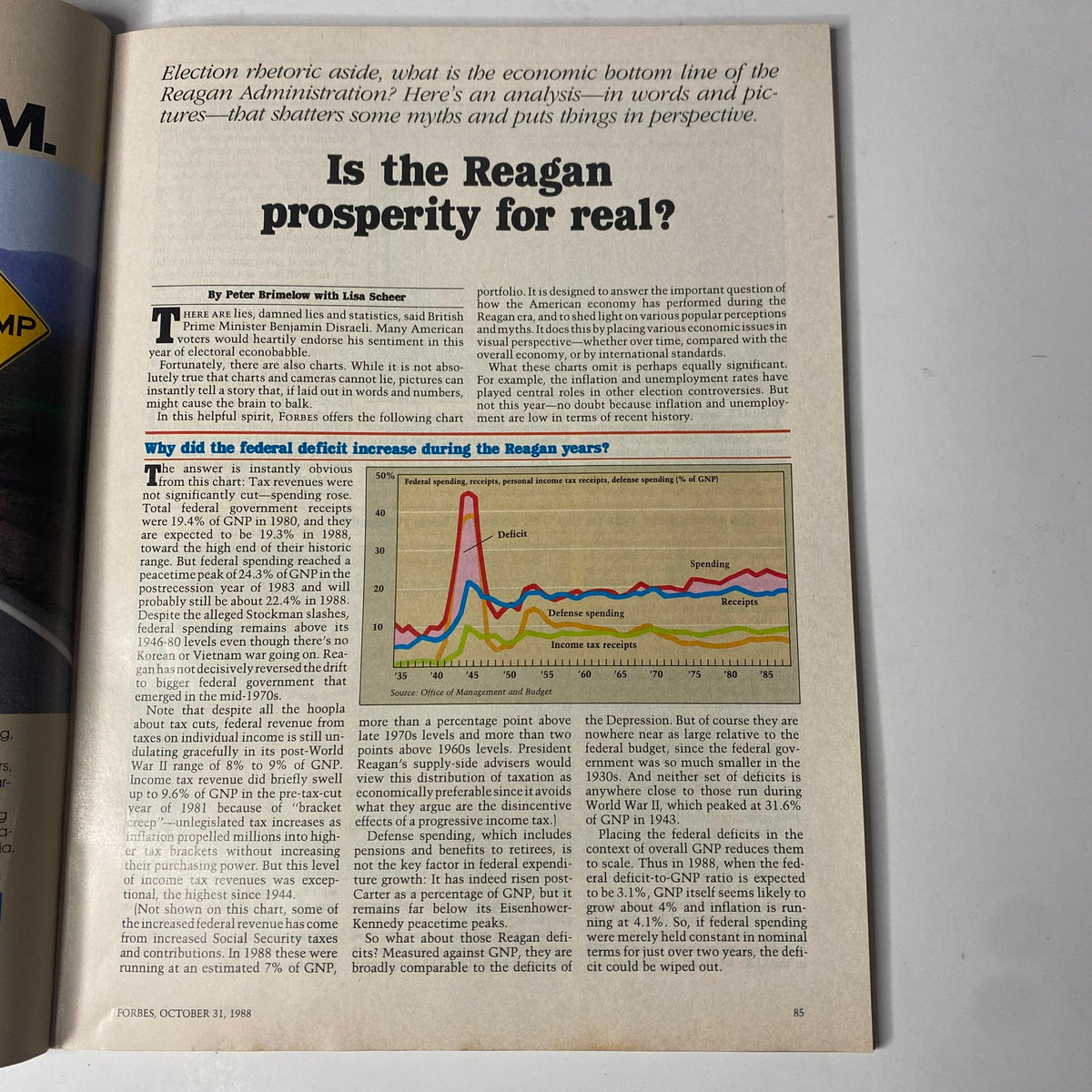 The cover page of the Forbes Magazine October 31, 1988, with the title 'Is The Reagan Prosperity For Real?'. This edition explores the economic legacy of the Reagan Administration and questions the authenticity of prosperity during the 1980s.