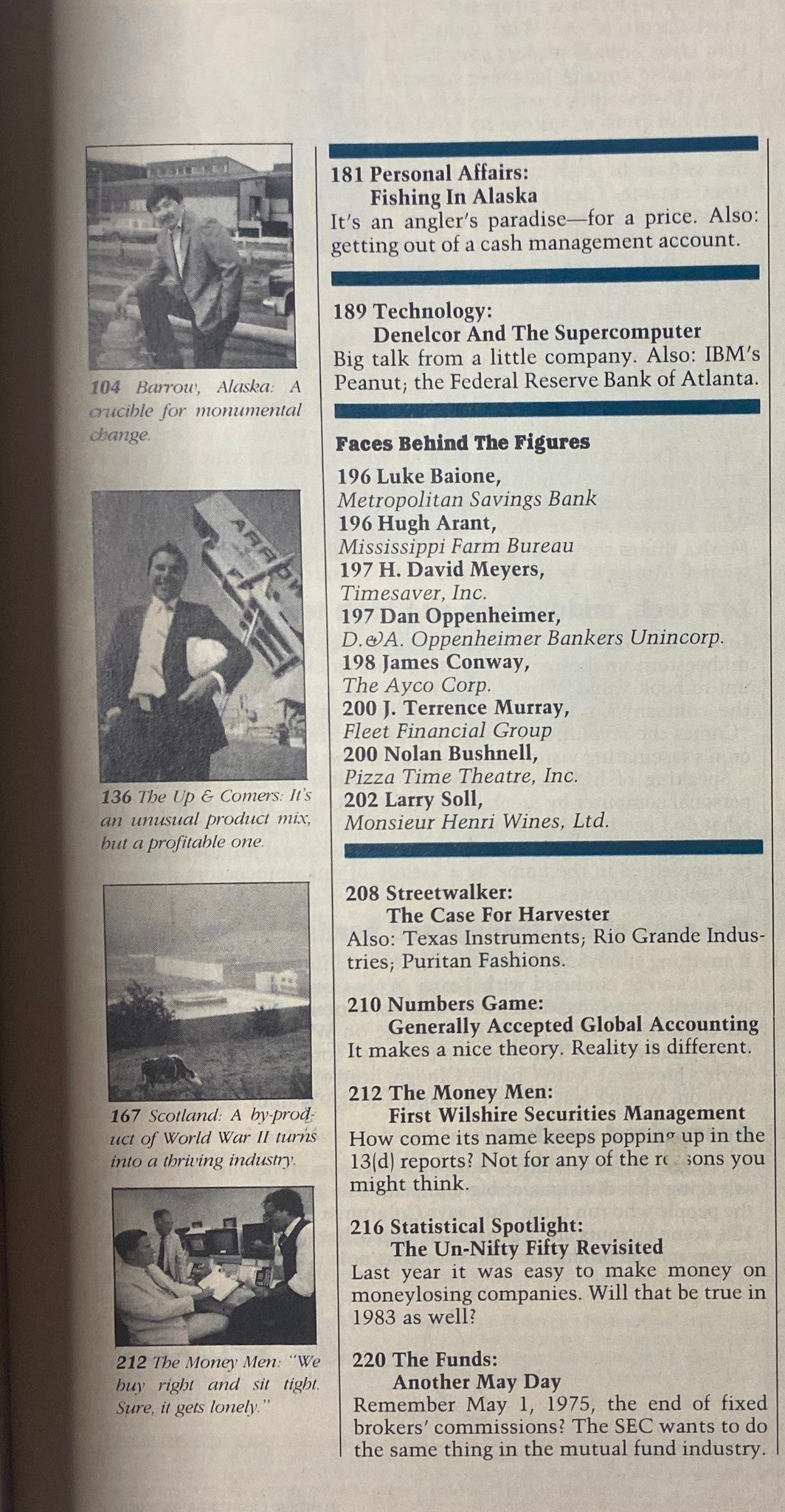 Forbes Magazine October 24, 1983 showcasing pages highlighting topics like 'Fishing In Alaska' and 'The Money Men', emphasizing the magazine's coverage of economic and business insights.
