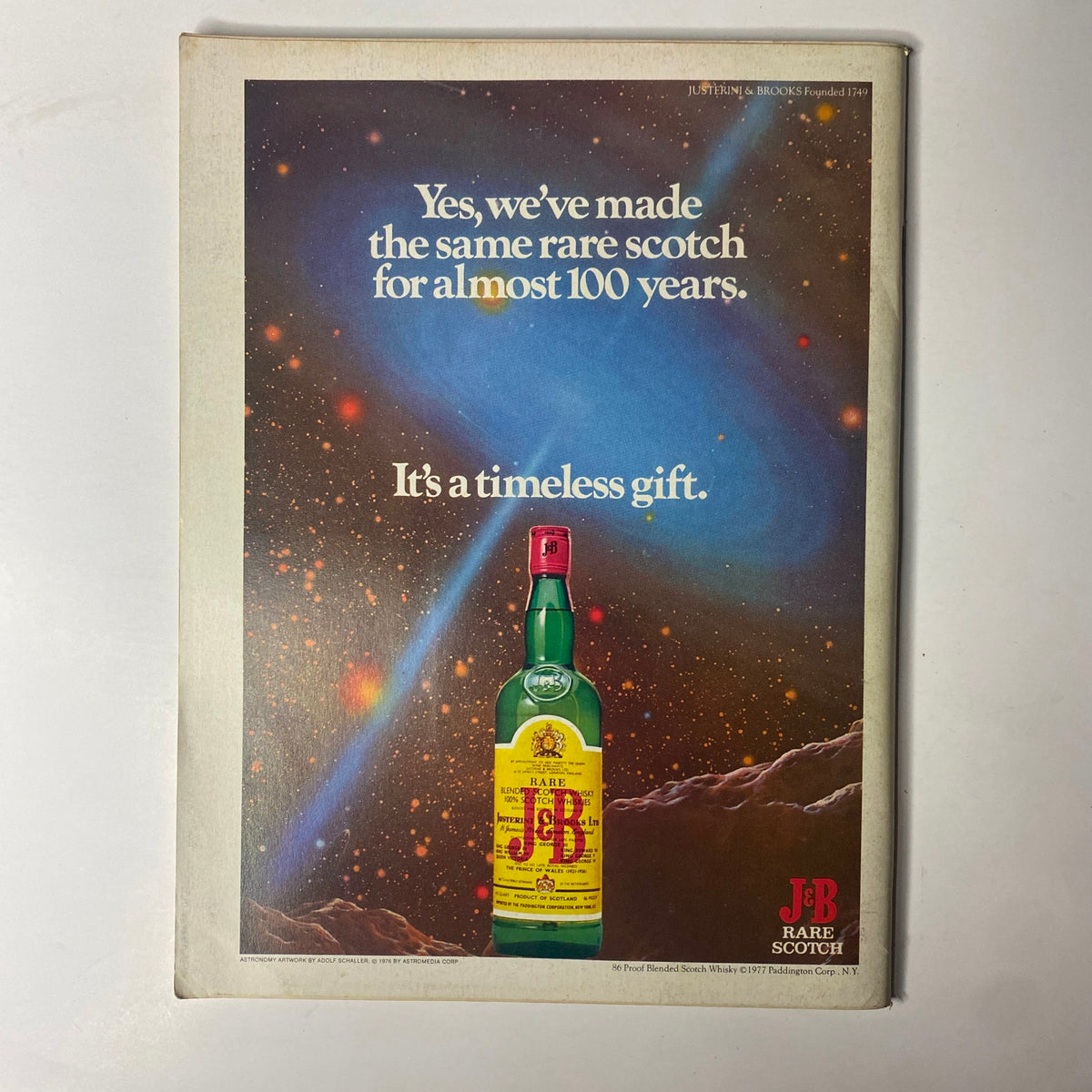 Advertisement from Forbes Magazine June 15, 1977 for J&B Rare Scotch highlighting its tradition and quality.