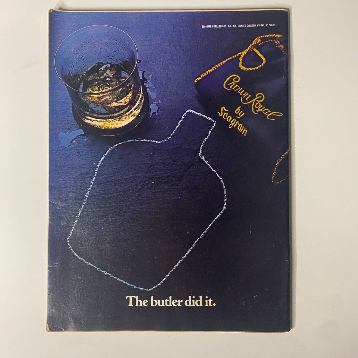 Cover of Forbes Magazine February 20, 1978 showcasing a Crown Royal advertisement with the phrase 'The butler did it' and an image of a glass of whiskey.