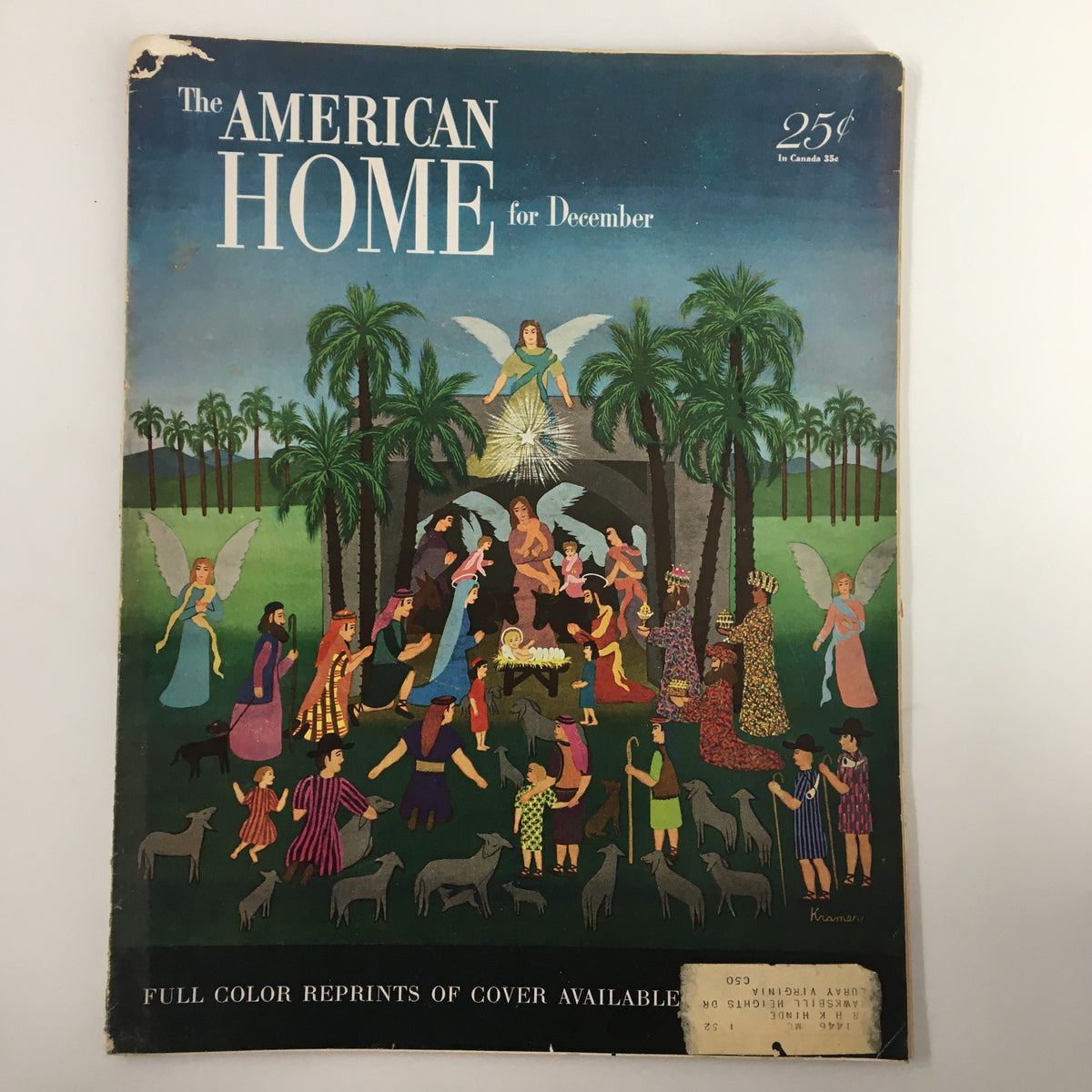 Cover of VTG The American Home Magazine December 1950 featuring colorful illustrations of festive scenes, palm trees, and characters, titled 'A Tall Order for a Little House.'