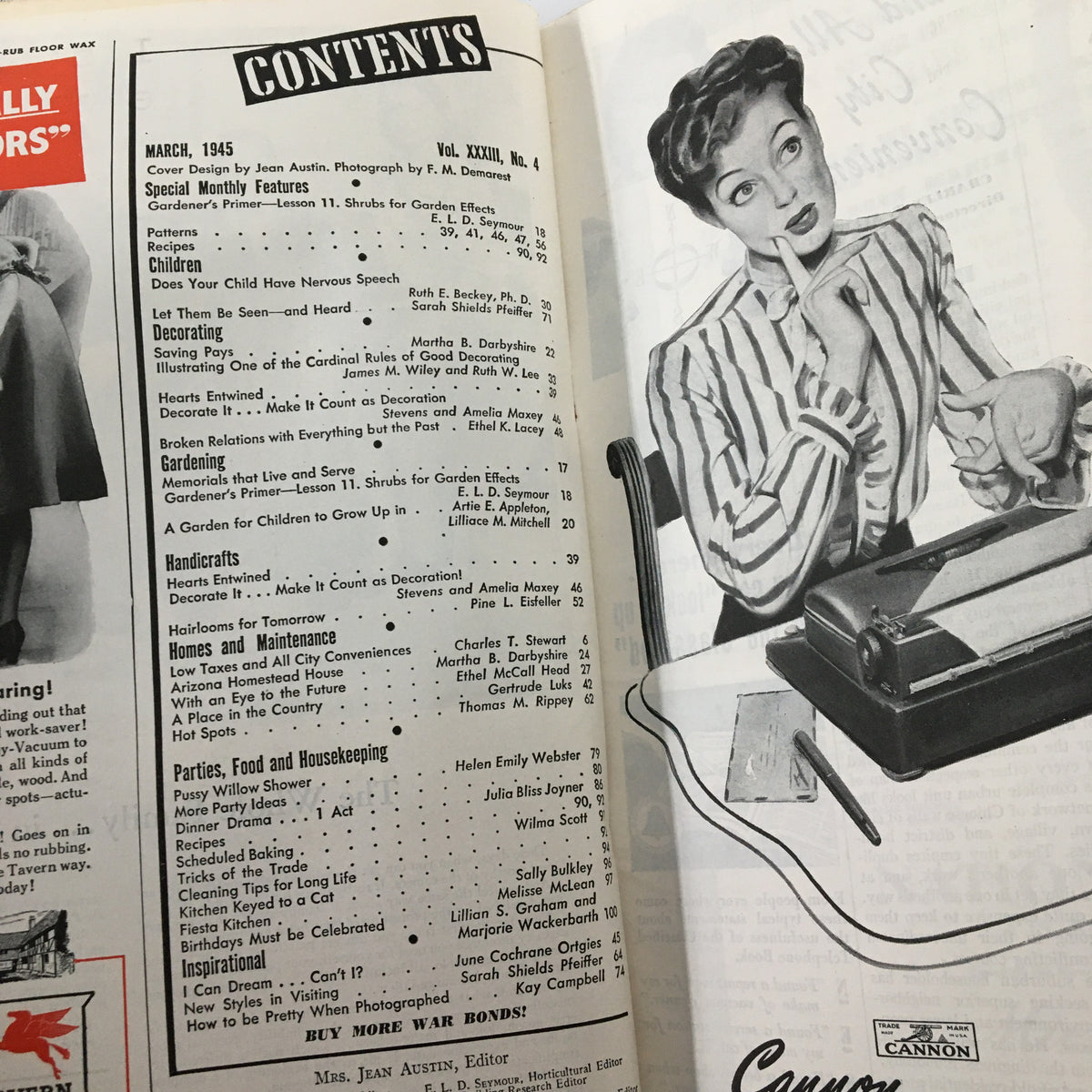 Contents page of VTG The American Home Magazine March 1945 highlighting features on home design and lifestyle topics.