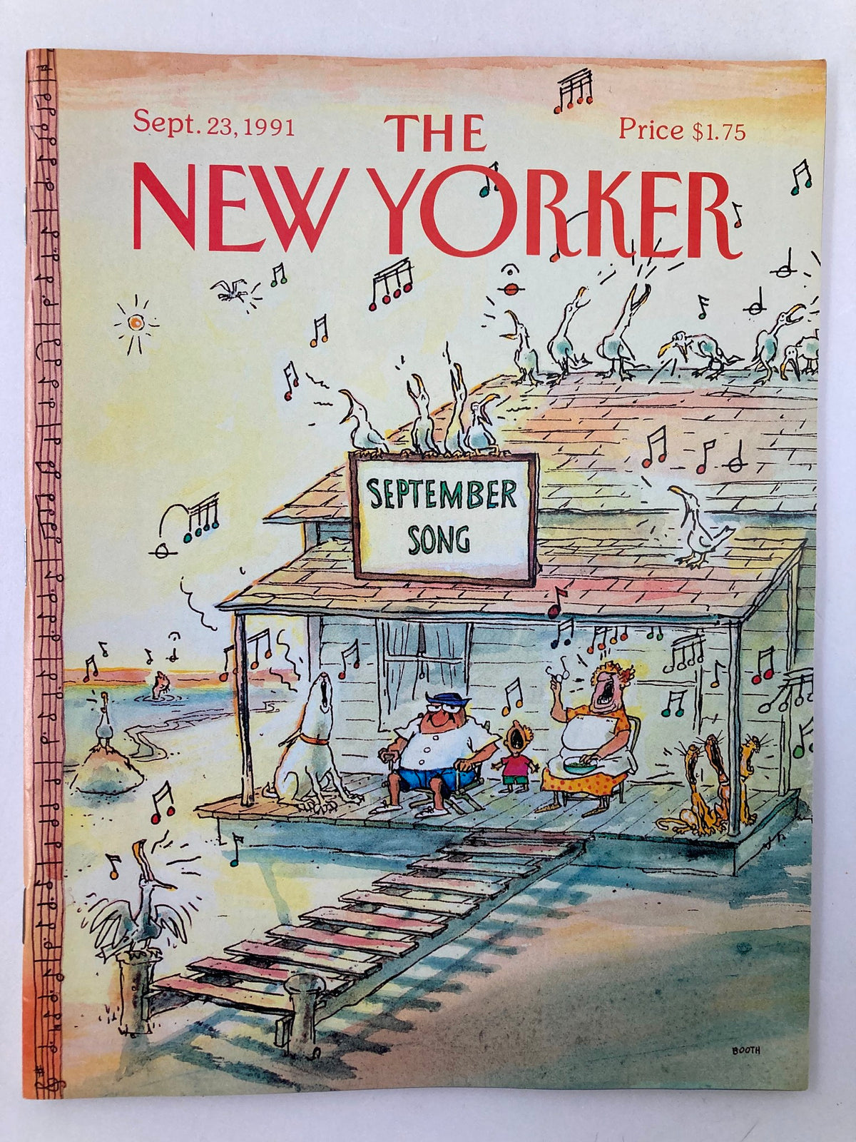 The New Yorker Full Magazine September 23, 1991 cover featuring a whimsical illustration related to 'September Song', showcasing music notes and characters in a nostalgic setting.