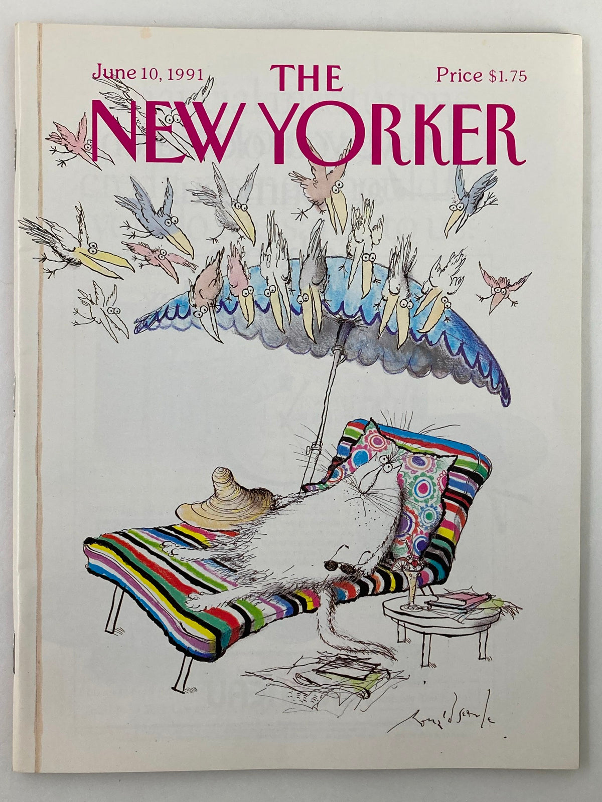 Cover of The New Yorker Full Magazine June 10 1991 featuring the illustration "Bird Attack" by Ronald S. showcasing birds and a whimsical scene.