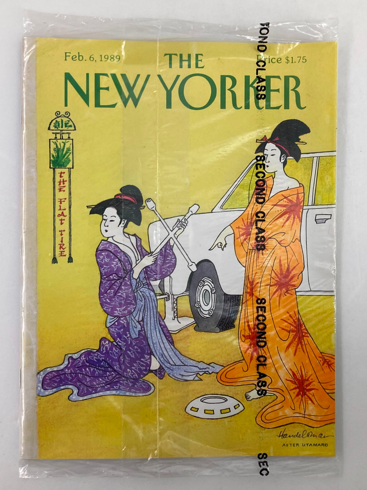 The New Yorker Full Magazine February 6 1989 featuring vibrant cover art and illustrations inspired by Utamaro, sealed in original packaging.
