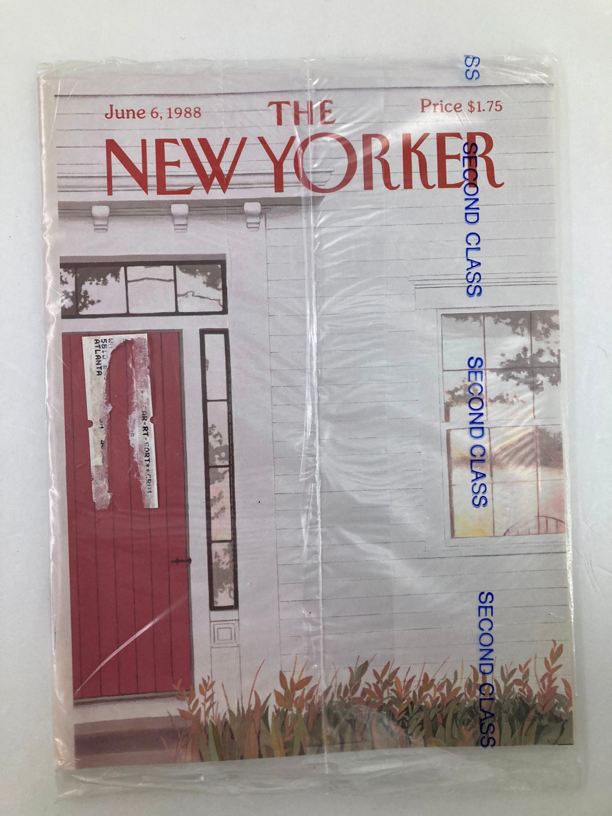 The New Yorker Full Magazine June 6 1988 featuring the 'Farmhouse Door' illustration by Gretchen S. Sealed in original packaging, showcasing the cover design and price.