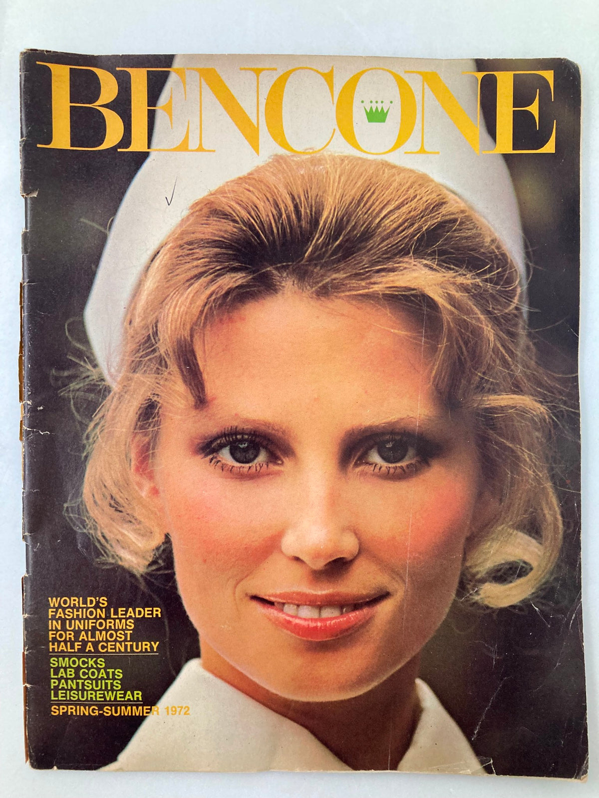 Cover of the VTG Bencone Spring - Summer 1972 Catalog featuring stylish smocks, lab coats, and pantsuits with a focus on early 1970s fashion.