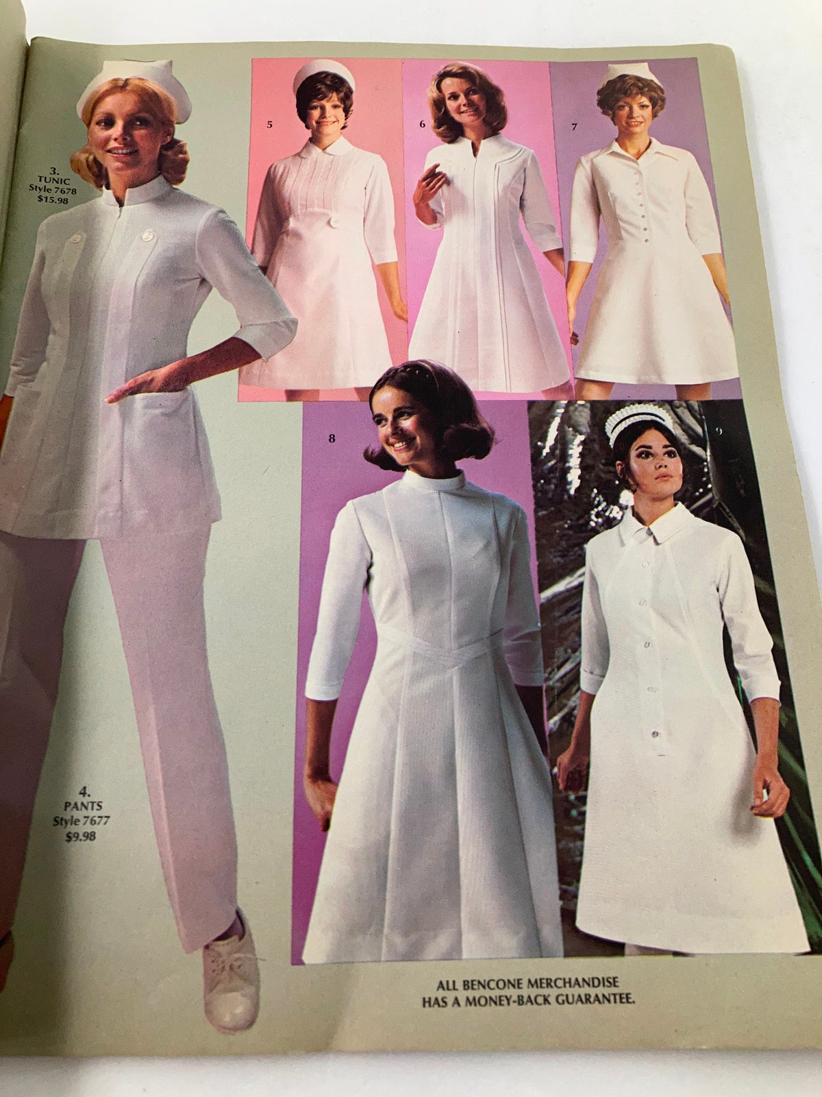 Final inside page of the VTG Bencone Spring - Summer 1972 Catalog showcasing fashionable nurse attire and leisurewear, emphasizing 1970s fashion innovation.