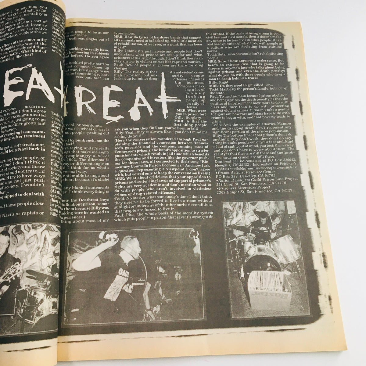 Inside page of Maximum RocknRoll Magazine December 1999 #194 featuring articles and visual content related to punk music culture.