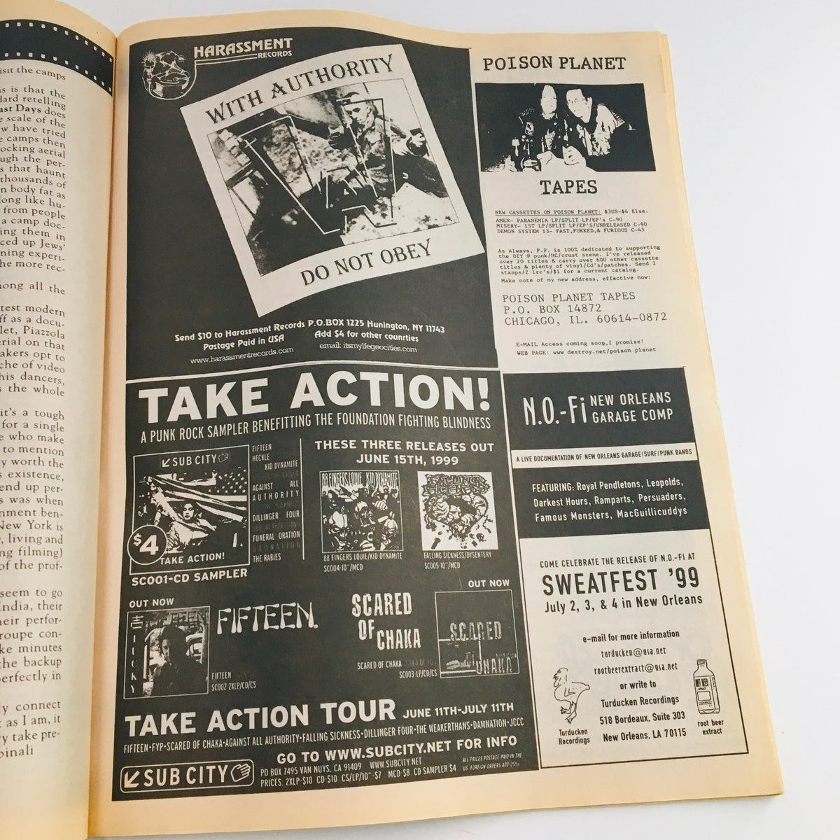 Ad page from Maximum RocknRoll Magazine December 1999 #194 showcasing punk music releases and events.