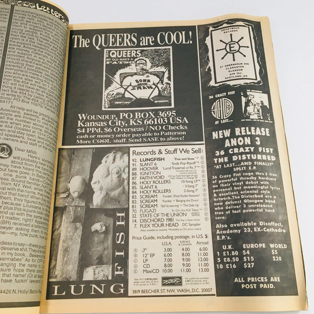 Interior page of Maximum RocknRoll Magazine, April 1995, Issue #143, showcasing an advertisement featuring The Queers.