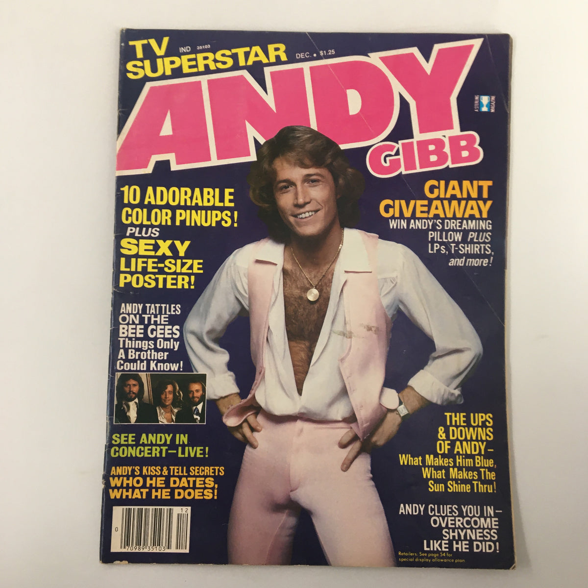 VTG TV Superstar Magazine Cover featuring Andy Gibb from December 1978 with bold pink title and promotional features including pinups and a giant giveaway.