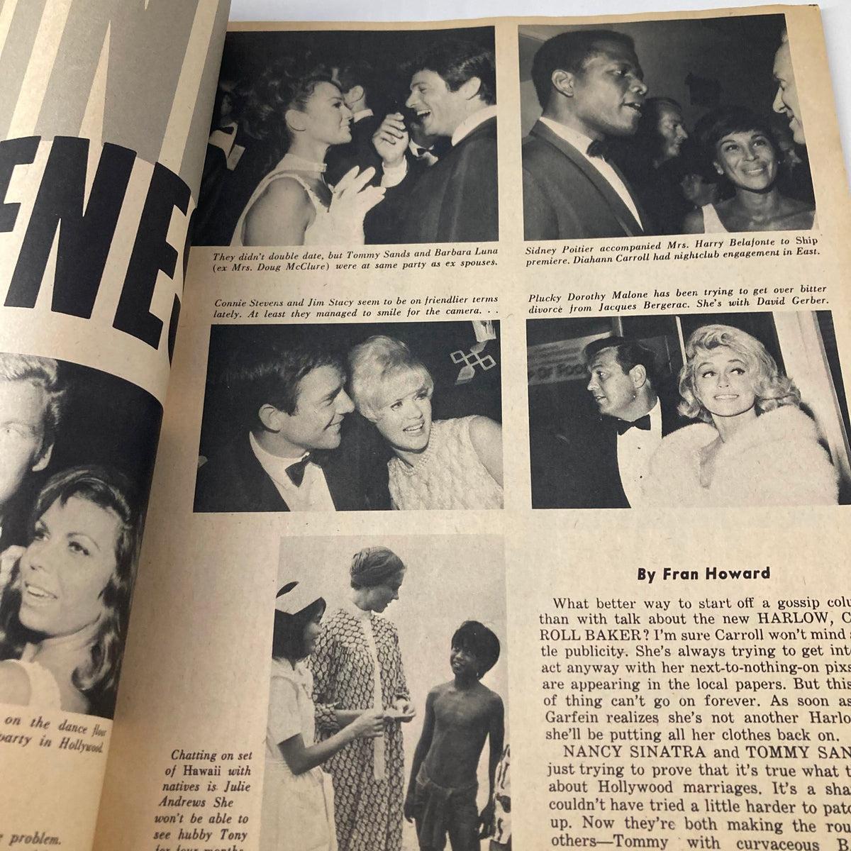 Inside page of VTG TV Photo Story Magazine February 1966 showcasing images of classic Hollywood stars interacting at events, including iconic personalities and notable moments in film history.