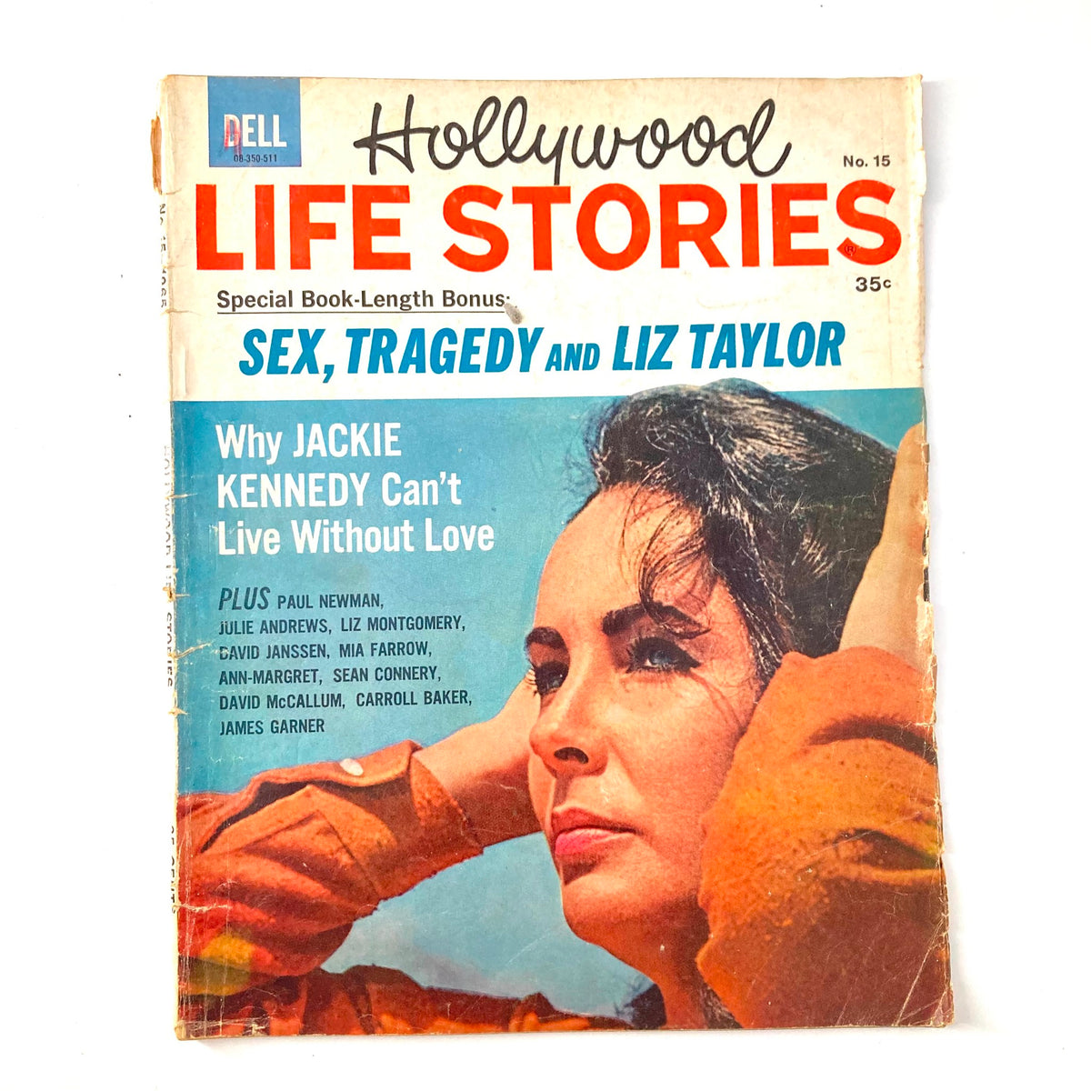 Cover of Hollywood Life Stories Magazine 1965 featuring Elizabeth Taylor, highlighting themes of sex and tragedy.