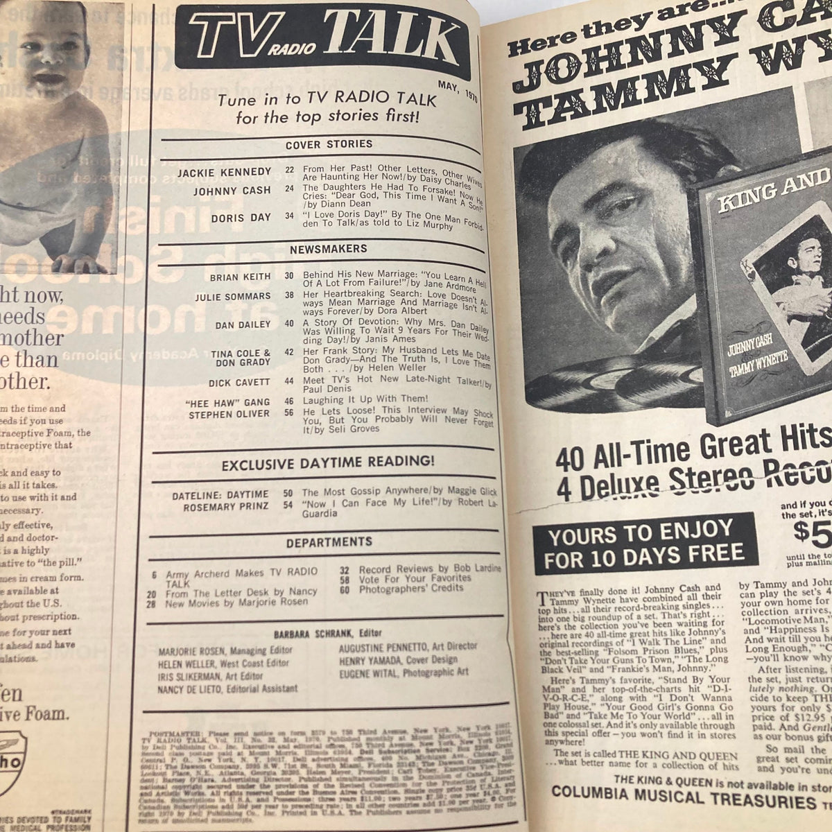 Vintage TV Radio Talk Magazine May 1970 Johnny Cash and his Daughters No Label