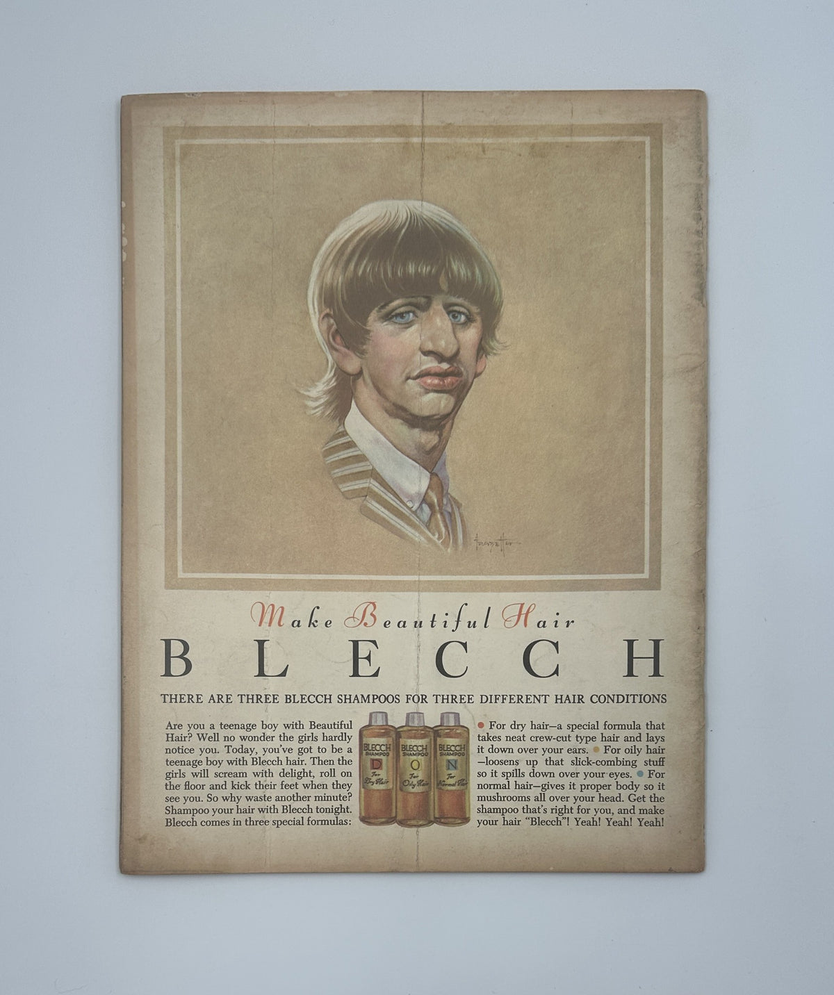Back cover of MAD Magazine No. 90 featuring an advertisement for 'BLECCH' hair products, illustrating the magazine's quirky advertising style from the 1960s.