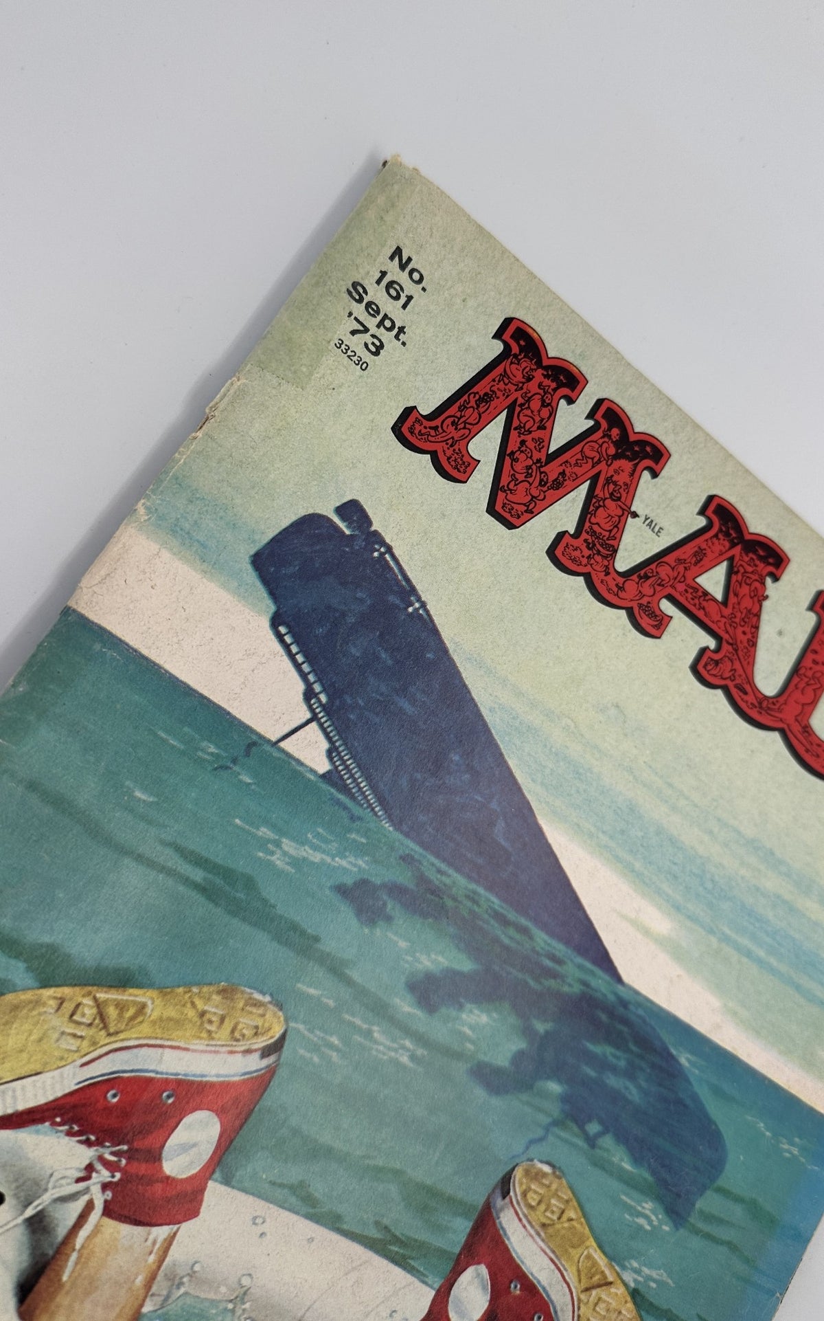 Cover of MAD Magazine No. 161 from September 1973 featuring a satire on the Poseidon Adventure movie with an illustration of a sinking ship in the ocean.