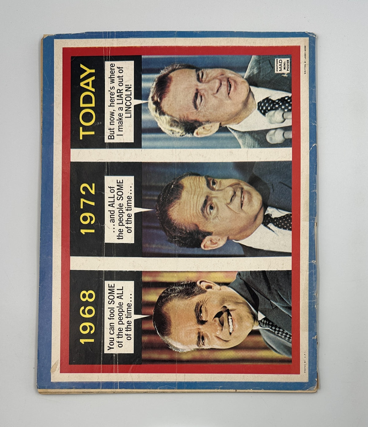 Back cover of MAD Magazine No. 161 from September 1973, displaying a nostalgic political satire featuring images of Richard Nixon from 1968, 1972, and 'Today'.