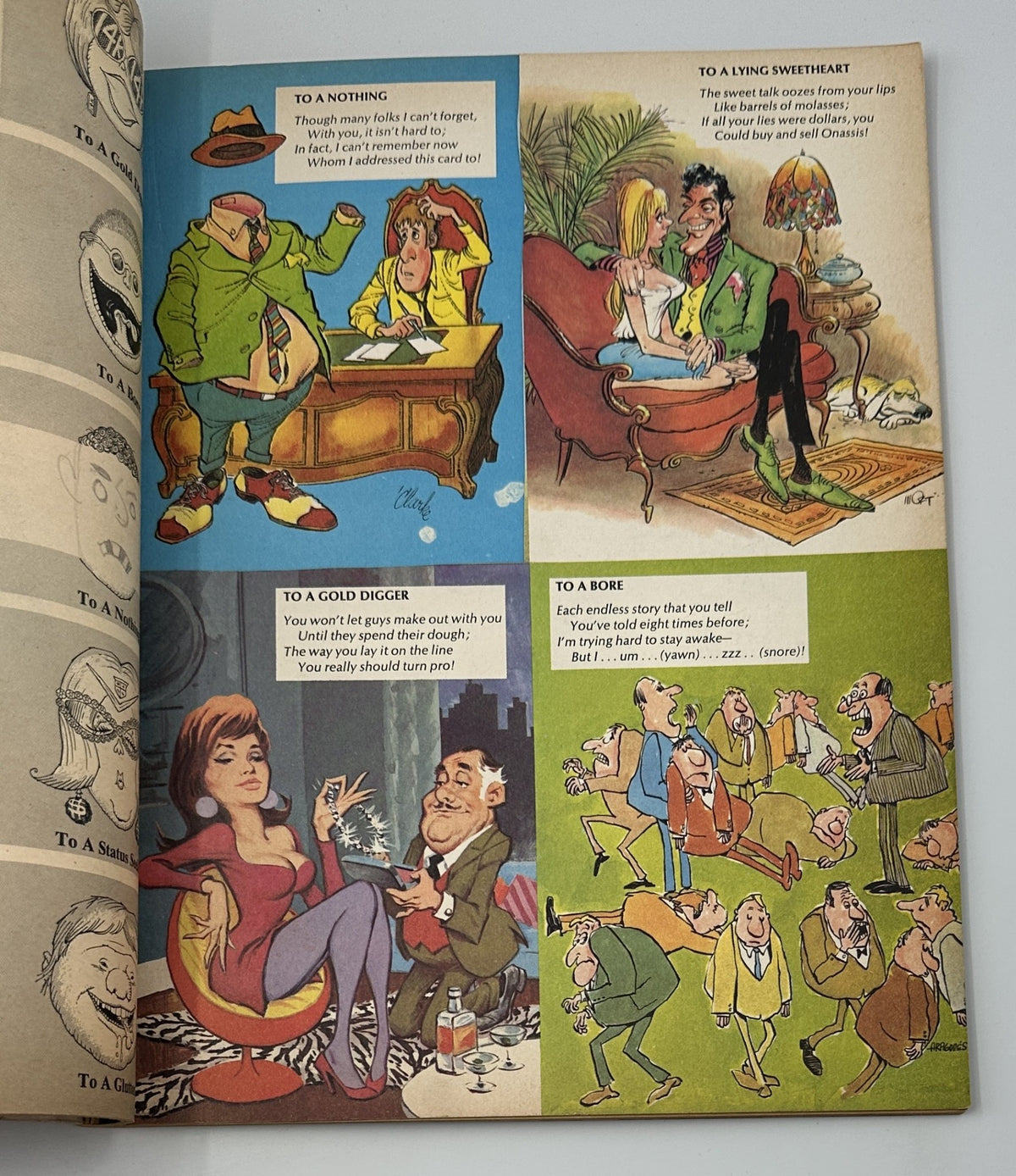 Inside page from MAD Magazine Follies No. 7 1969 showcasing comedic illustrations including cards with humorous messages, featuring characters in various relatable scenarios.