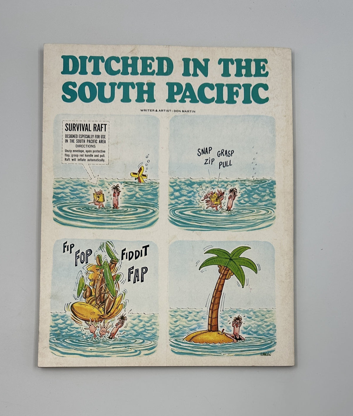 Cover page illustration from MAD Magazine Super Special No. 13 1974 titled 'Ditch in the South Pacific' showcasing a humorous survival adventure in a cartoon style.