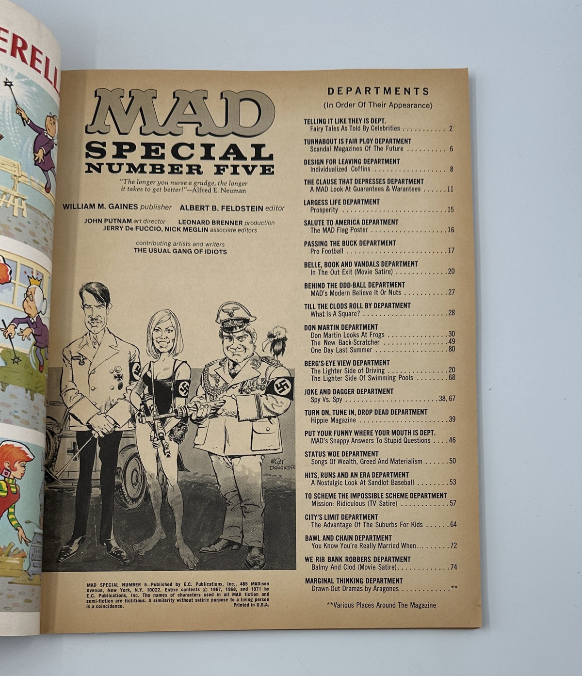 Interior page from MAD Magazine Super Special No. 5 featuring the Table of Contents and departments listed for various satirical articles from 1971.