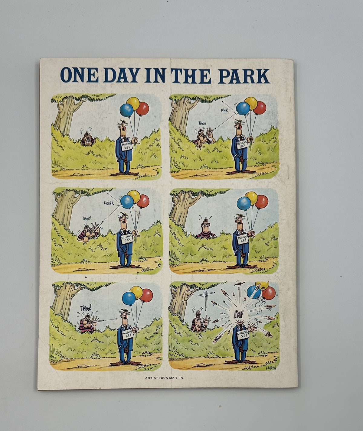 Cartoon panel titled 'One Day In The Park' by artist Don Martin included in MAD Magazine Super Special No. 15, illustrating a comedic scene with humor.