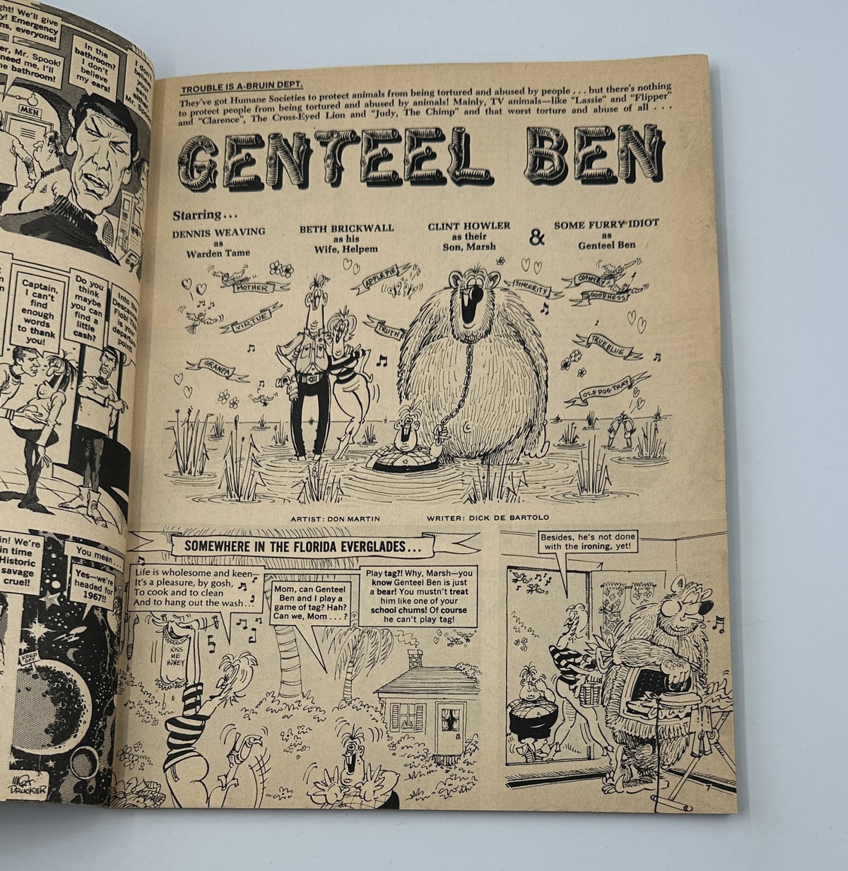 Illustrated page from MAD Magazine Super Special No. 34 Spring 1981, featuring the 'Gentle Ben' parody with characters and humorous commentary on a fictional TV show.