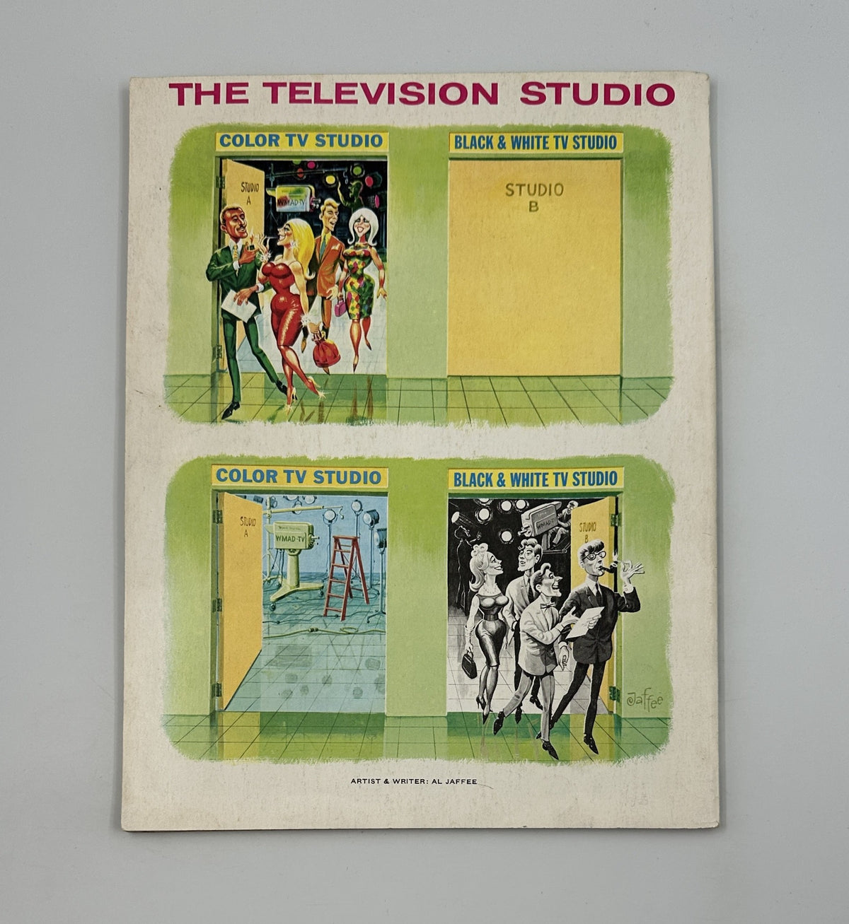 Cover illustration from MAD Magazine Super Special No. 34 Spring 1981, featuring a humorous depiction of a color TV studio and a black & white TV studio, highlighting the comedic style of Don Martin.