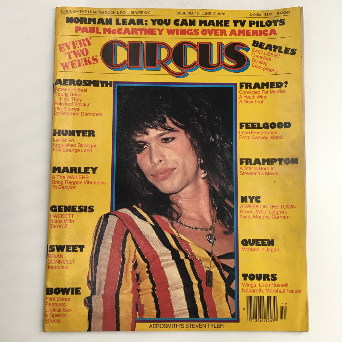 Circus Magazine June 17 1976 featuring Aerosmith's Steven Tyler on the cover, showcasing the glam rock era in vibrant colors with a focus on the iconic musician.