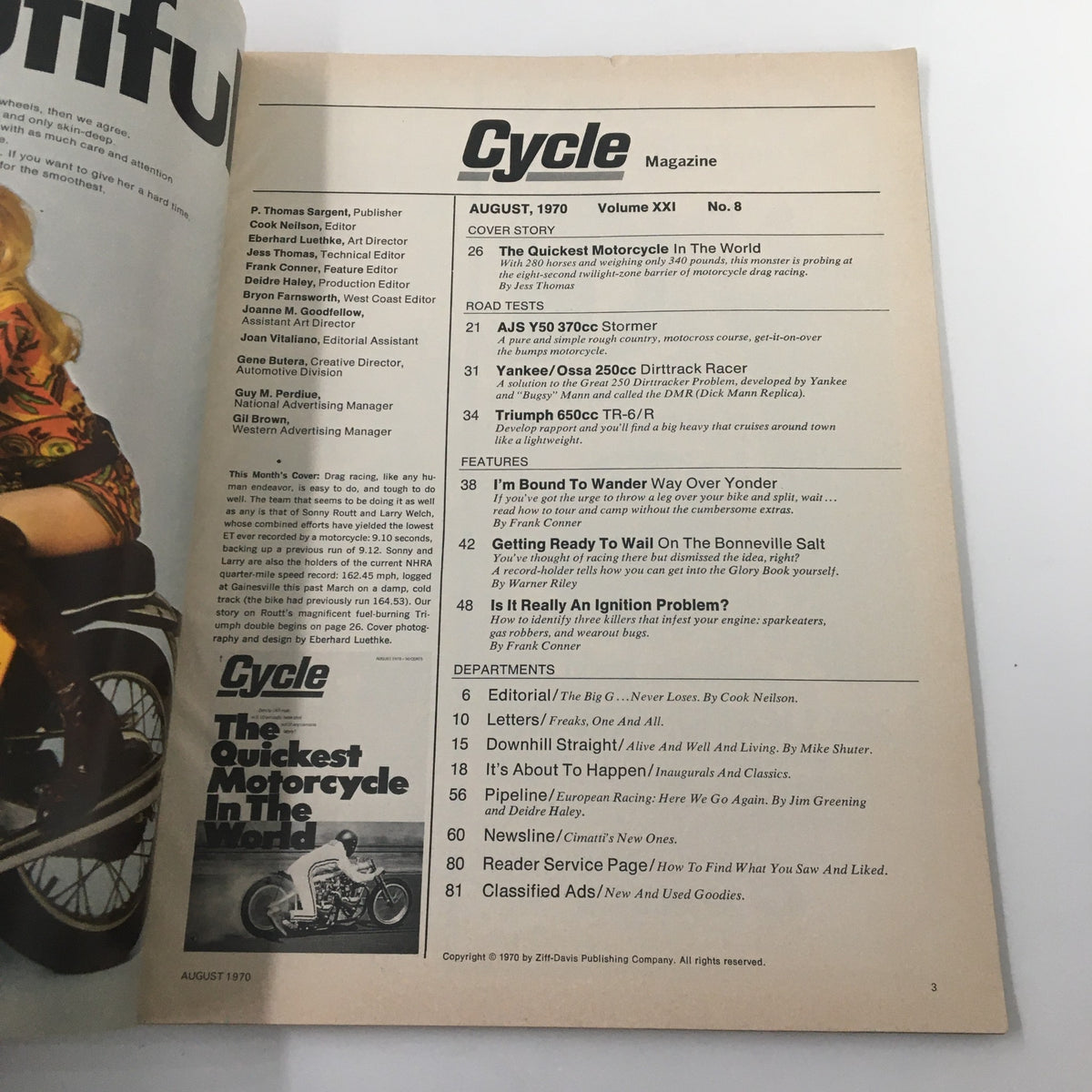 Vintage Cycle Magazine August 1970 The Quickest Motorcycle in the World No Label