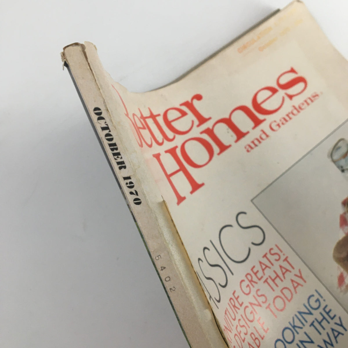 The spine of Better Homes & Gardens Magazine October 1970, highlighting the publication date and title with visible wear on the cover.