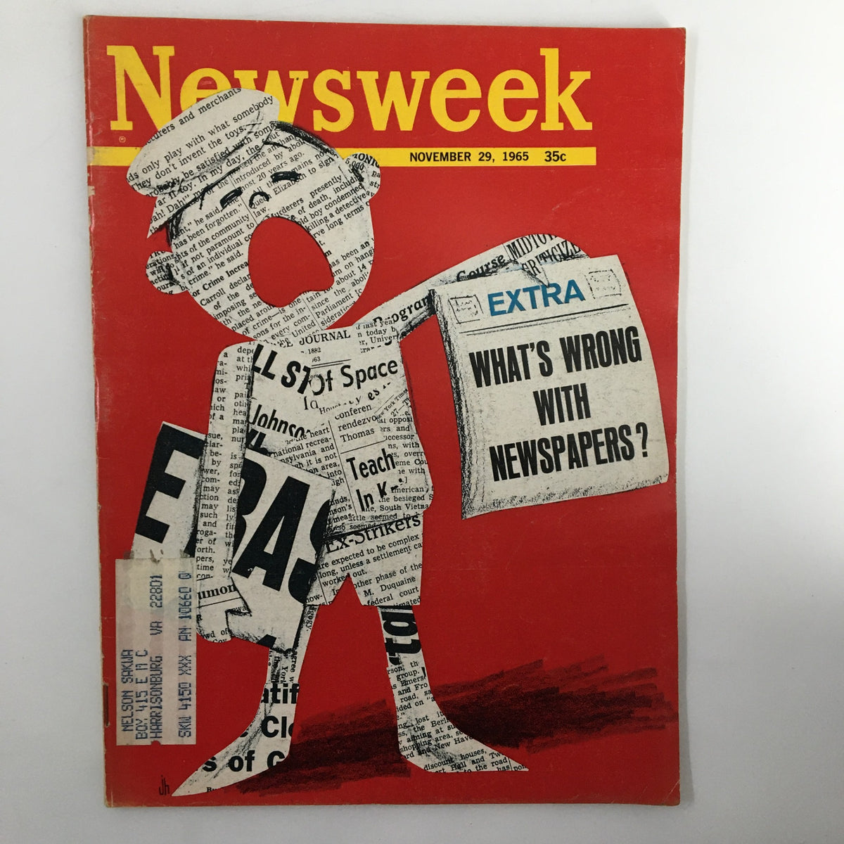 Cover of VTG Newsweek Magazine from November 29, 1965 featuring the title 'What's Wrong with Newspapers?' highlighting a vintage design with newspaper-themed illustrations.