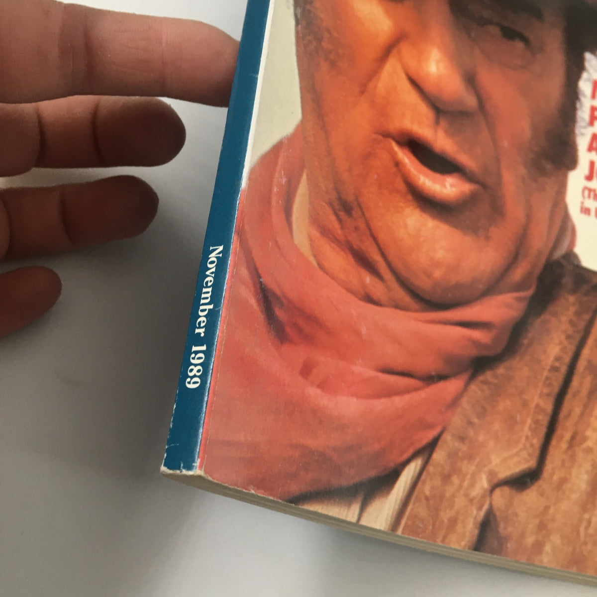 Side view of the American Heritage Magazine November 1989, showing the spine with the date 'November 1989' and part of the cover featuring John Wayne.