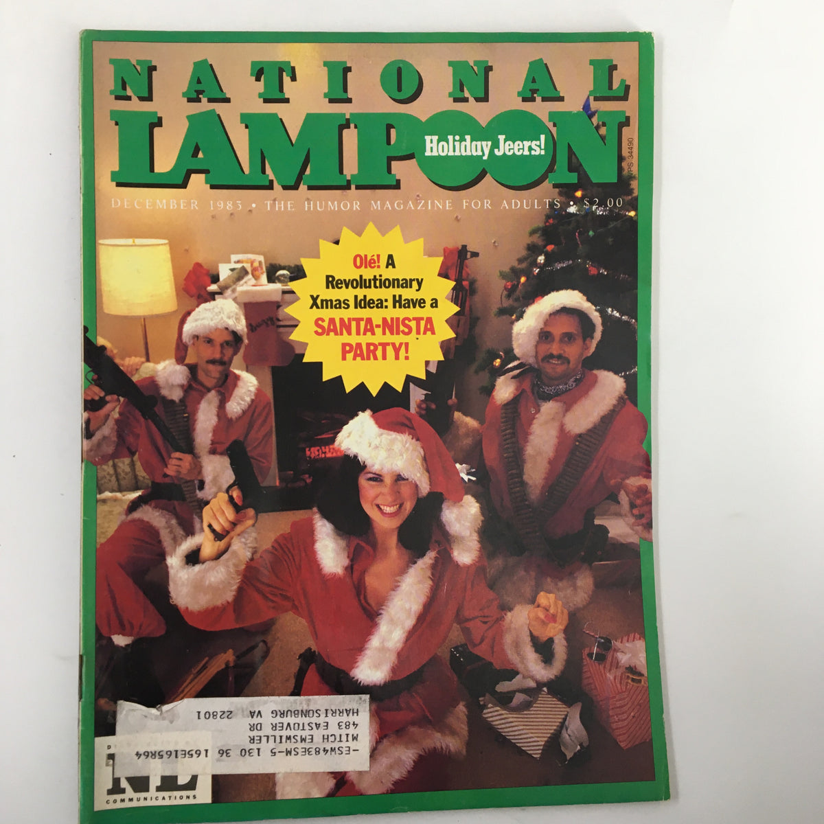 Vintage National Lampoon Humor Magazine Cover from December 1983 titled 'Have A Santa-Nista Party', featuring festive imagery with individuals dressed in holiday attire.