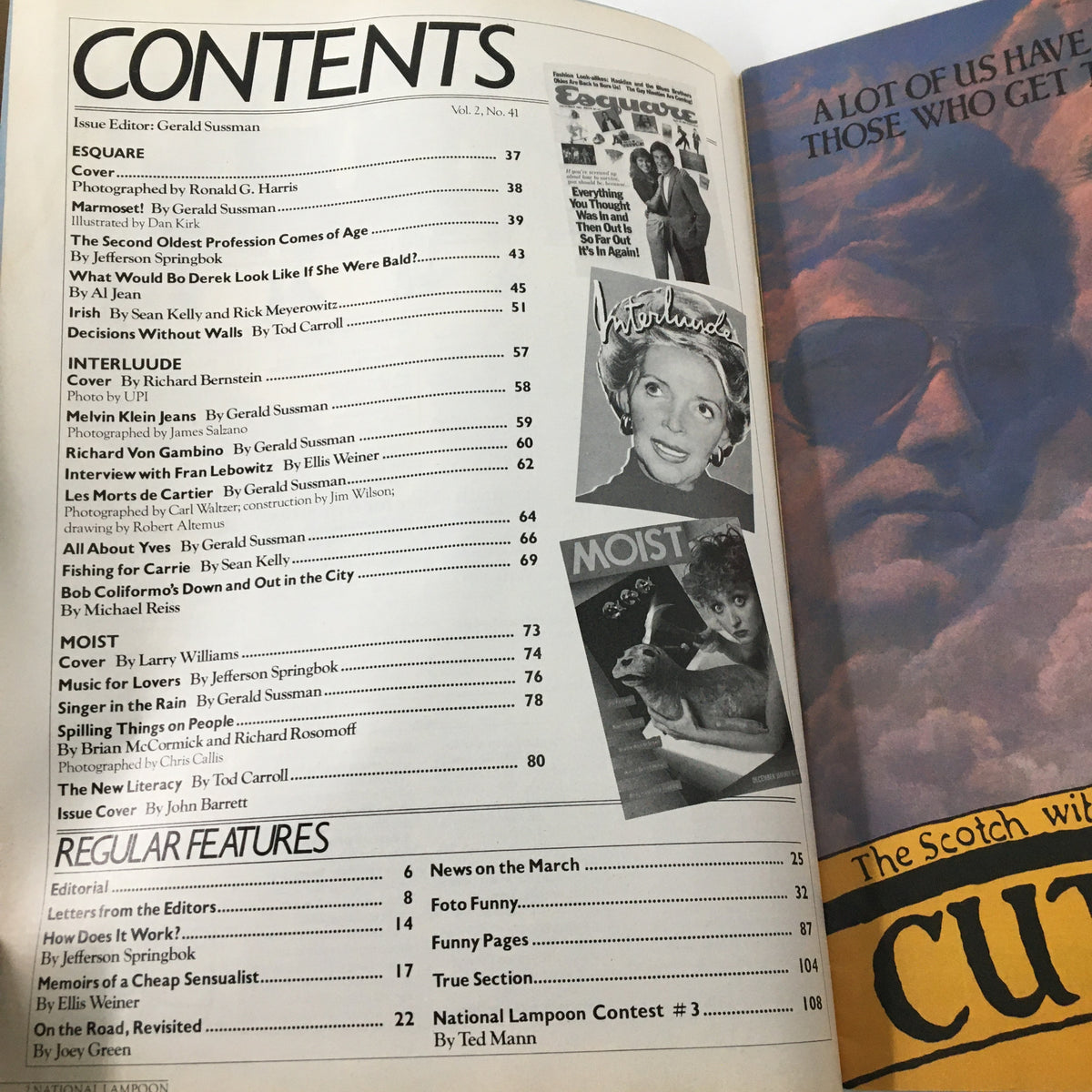 Contents page of the Vintage National Lampoon Humor Magazine December 1981, featuring articles and sections relevant to the iconic humor publication.