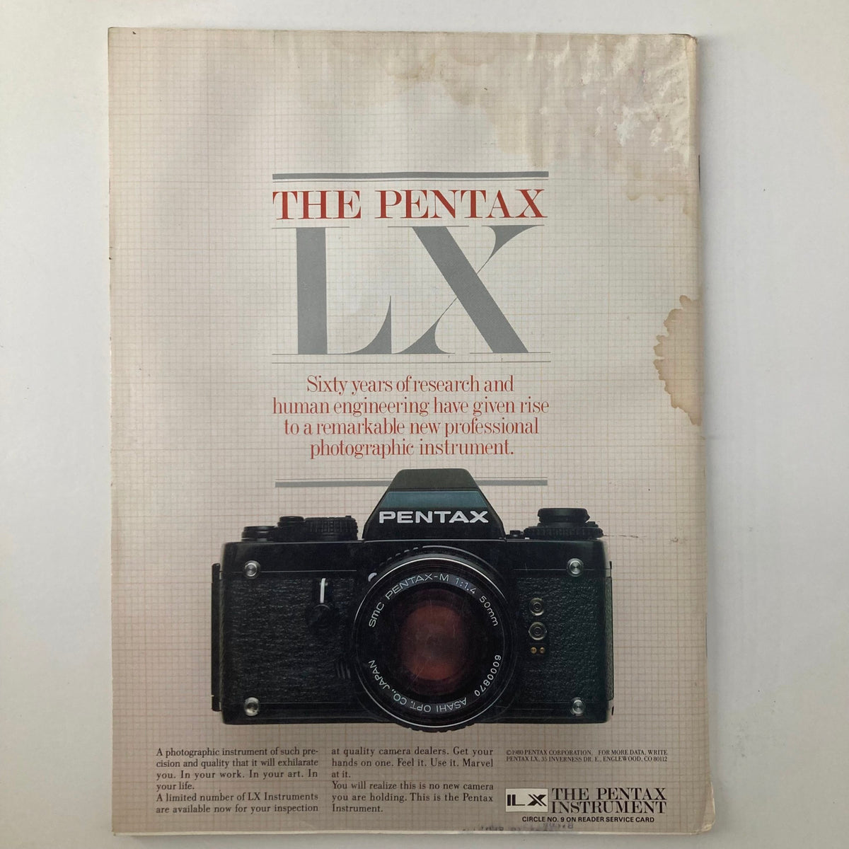 Cover of Vintage Camera Arts Magazine May 1981 featuring the Pentax LX camera, showcasing the title and the phrase about its professional photographic instrument. Ideal for photography enthusiasts.